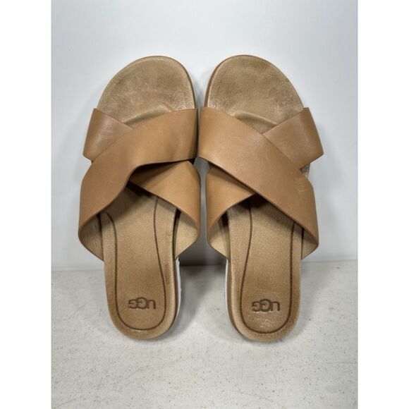 UGG Ugg Kari Flip Flops Criss Cross Metallic Leather upper Sandals Womens Sz 7 - Picture 6 of 8